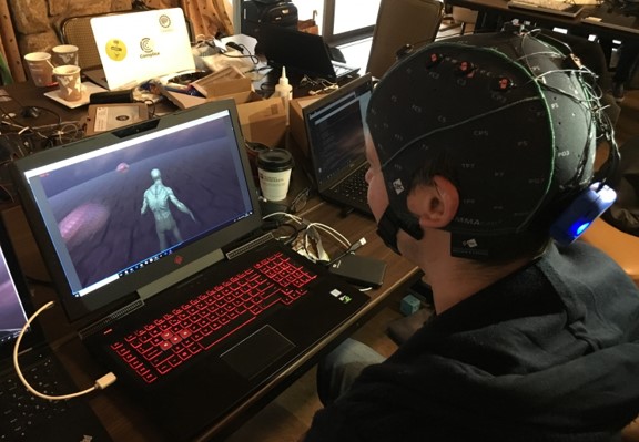 Person controlling a video game using his brain activity only
